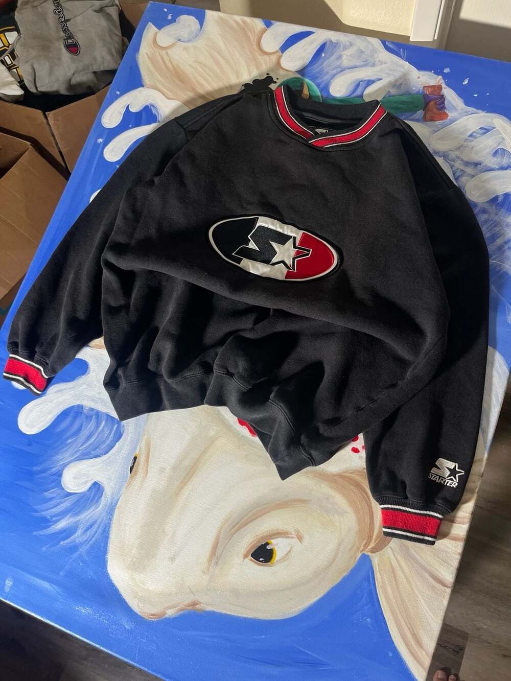 Vintage Starter Logo Sweatshirt Black Red White Size XL